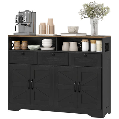 Sideboard, Buffet Cabinet with 4 Barn Doors and 3 Drawers, Coffee Bar Cabinet with Adjustable Shelves