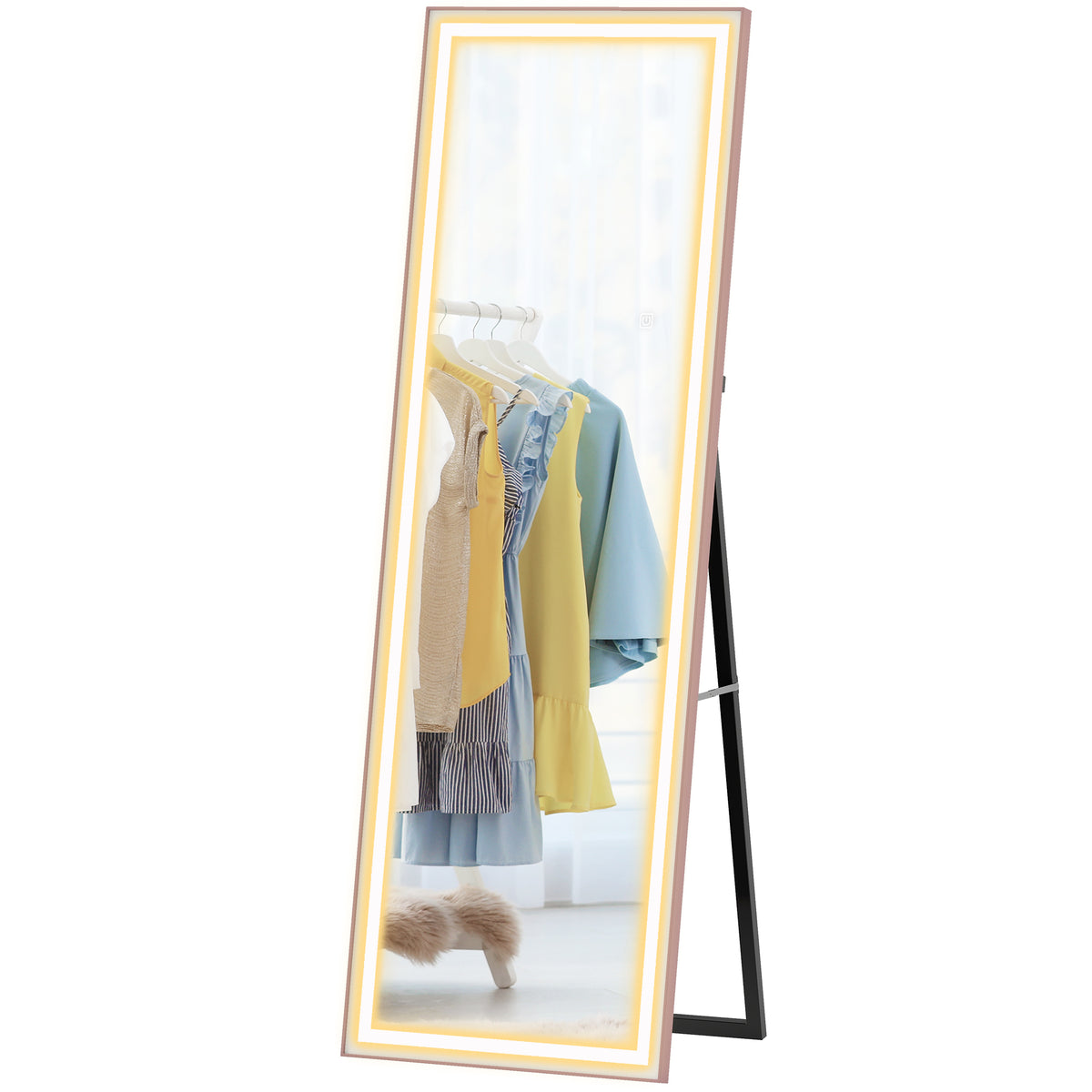 Miroir DEL à gradation et 3 couleurs de lumière, miroir rectangulaire de plancher 64