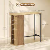 Tambour Bar Height Table with 3 Storage Shelves Rectangular Bar Table with Metal Frame for Kitchen Dining Room Natural
