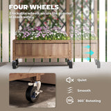Raised Garden Bed with Metal Trellis, Elevated Planter Box with Wheels and Drainage Holes, 20.5