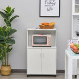 Microwave Cart on Wheels Utility Trolley Storage Sideboard Bookcase with 2-door Cabinet