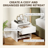 Nightstand Set of 2, Modern Bedside Table with Rounded Corners, Nightstand with Drawer and Open Shelf