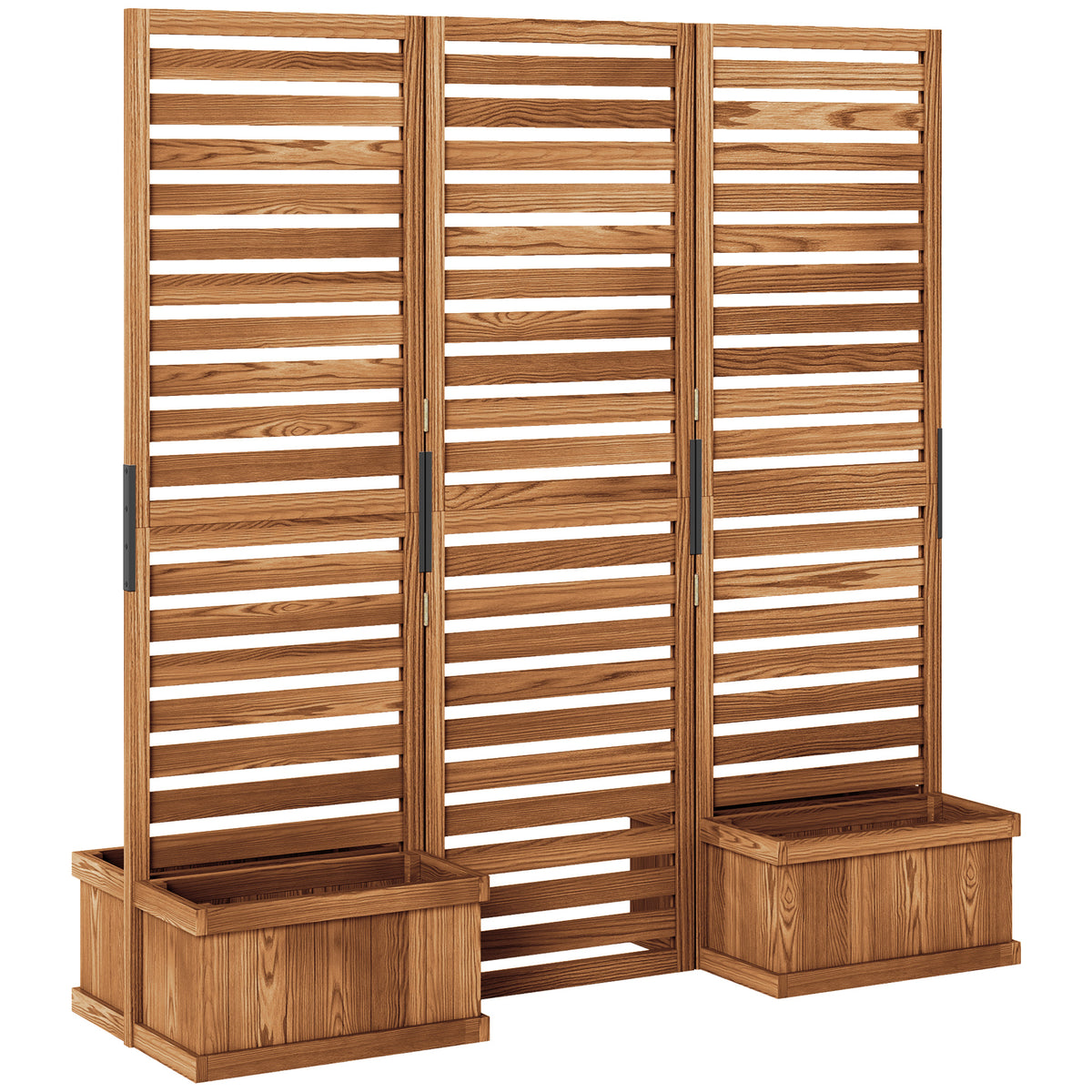 Outdoor Privacy Screen Wood Privacy Panel with 4 Planter Boxes, Raised Bed with 3 Panels