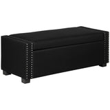 Banc de rangement capitonné avec couvercle rabattable et pouf en tissu pour chambre à coucher
