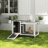 Wooden Rabbit Hutch with Pull-Out Tray, Small Animal Cage on Wheels with Run