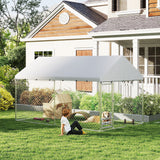 Outdoor Dog Run with Adjustable & Rotatable Bowls, Escape-Proof Lock, 13.1' x 7.5' x 7.5'