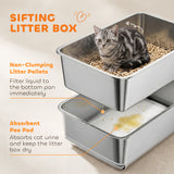 Stainless Steel Litter Box, XL Sifting Cat Litter Box for Medium and Large Cat
