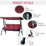 3-Person Porch Swing Chair, Patio Swing Bench with Adjustable Canopy, Removable Thicken Cushion and Weather Resistant Steel Frame for Outdoor