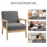 Minimalistic Accent Chairs Wood Frame w/ Thick Linen Cushions Wide Seat Armchair for Bedroom Office