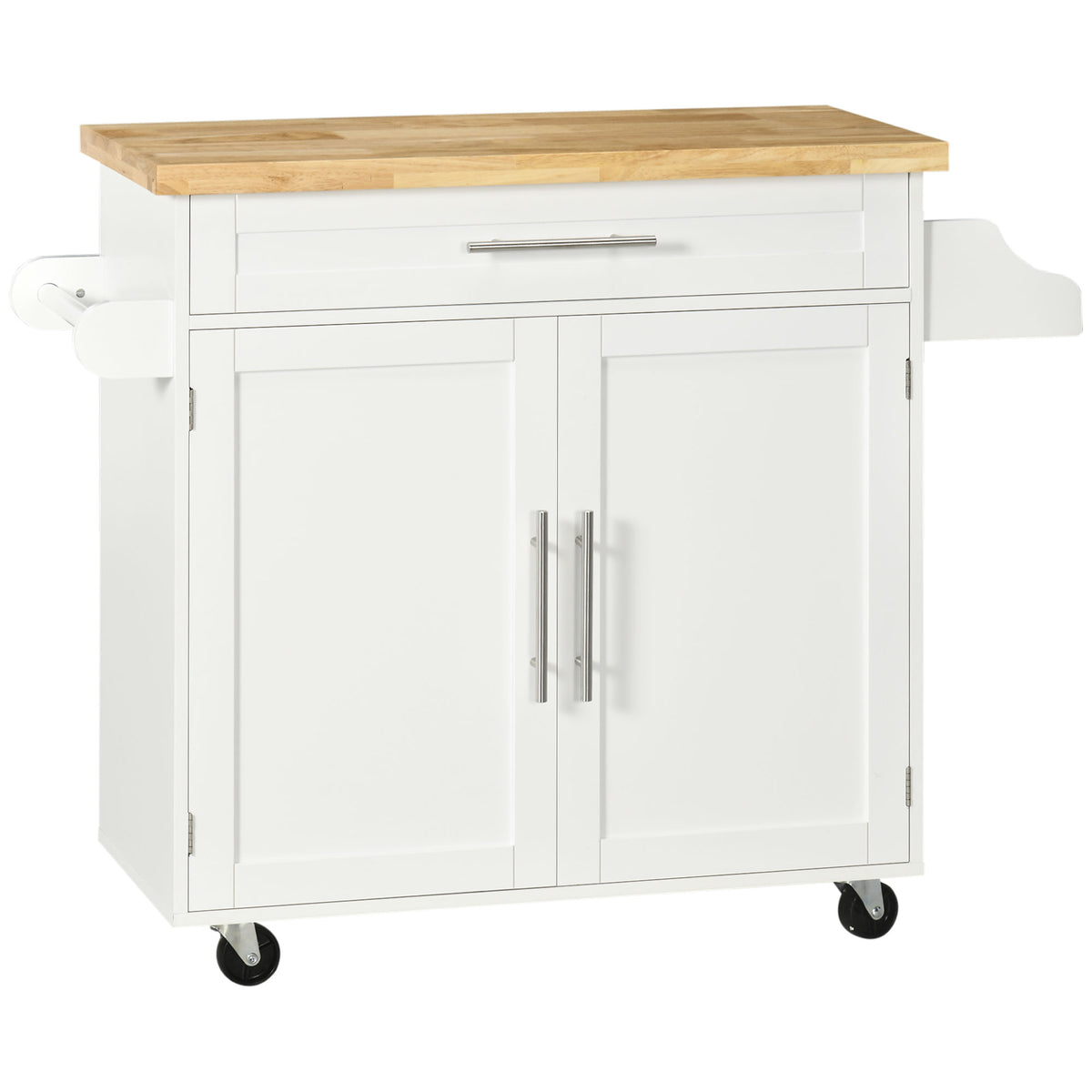 Kitchen Island with Storage, Rolling Cart Trolley with Rubberwood Top, Adjustable Shelf, Drawer