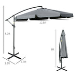 11 FT Cantilever Patio Umbrella Offset Parasol with Cross Base and 8 Ribs for Garden
