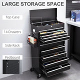 14 Drawer Rolling Tool Chest, Lockable Tool Storage Cabinet with Detachable Top Toolbox