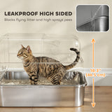 XXL Stainless Steel Cat Litter Tray, Enclosed Cat Litter Box for Big Cats with High Sides