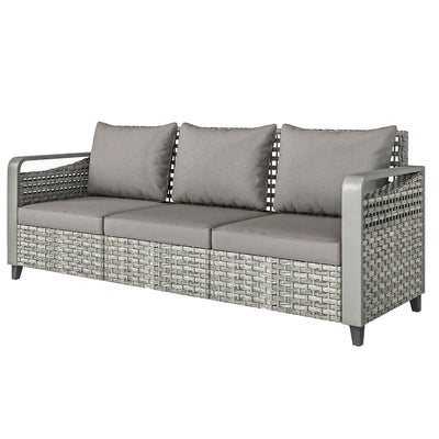Rattan Wicker Sofa 3-Seater Outdoor Couch with Cushions for Patio Garden