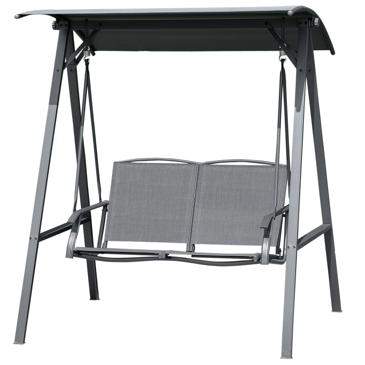 2-Seat Outdoor Porch Swing Patio Swing with Adjustable Canopy, Removable Seat and and Steel Frame for Garden