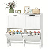 Shoe Cabinet with 4 Flip Drawers, Freestanding Narrow Shoe Storage Cabinet with Adjustable Shelves, Open Back