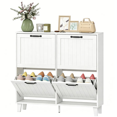 Shoe Cabinet with 4 Flip Drawers, Freestanding Narrow Shoe Storage Cabinet with Adjustable Shelves, Open Back