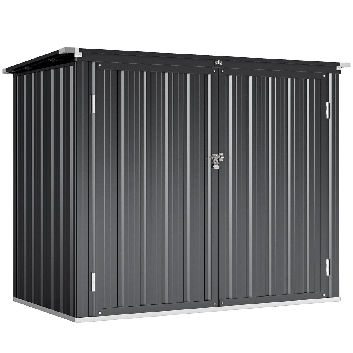 Outdoor Storage Shed Lockable Galvanized Steel Garbage Bin Shed Lift-up Lid for 2 Trash Cans