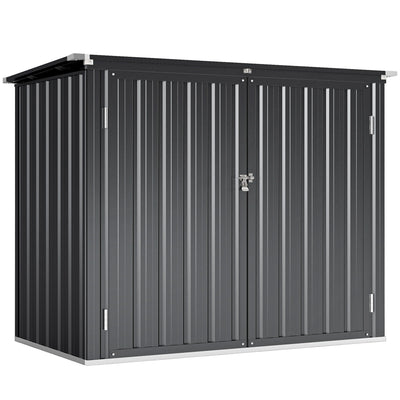 Outdoor Storage Shed Lockable Galvanized Steel Garbage Bin Shed Lift-up Lid for 2 Trash Cans