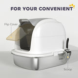 Large Stainless Steel Cat Litter Box with Lid