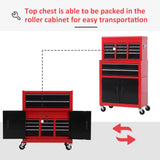 6-Drawer Rolling Tool Chest, 2 in 1 Lockable Storage Cabinet with Hooks, Metal Tool Box for Garage