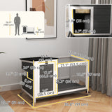 Wooden Rabbit Hutch with Pull-Out Tray, Small Animal Cage on Wheels with Run