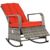 Chaise à bascule en rotin extérieur avec coussin, fauteuil inclinable PE en rotin pour patio avec repose-pieds ajustable