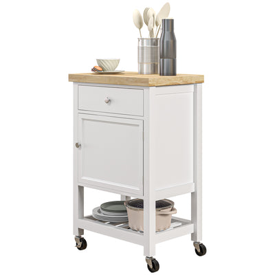 Kitchen Cart on Wheels, Rolling Kitchen Island Cart with Wood Top, Towel Rack, Drawer and Shelf for Dining Area