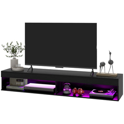 Meuble TV mural moderne avec rangement et éclairage LED pour téléviseurs jusqu'à 75 po, tablette TV flottante pour salon
