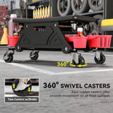 Rolling Garage Stool with Wheels, 300 LBS Capacity Padded Mechanic Stool with Tool Trays Storage
