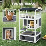 4-Floor Wood Outdoor Cat House Catio for Cats with Condo