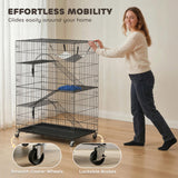 4-Tier Cat Cage, Large Cat Enclosure with Lockable Wheels, Tray, Bed, 3 Ramp, 3 Platforms for 3-5 Kittens