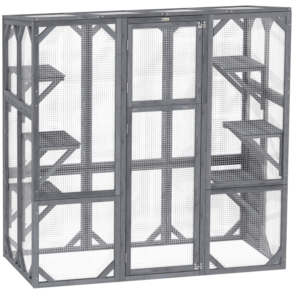 Outdoor Cat Enclosure with 6 Jumping Platforms, Large Front Door for 1-3 Cats, 59