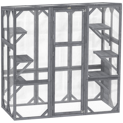 Outdoor Cat Enclosure with 6 Jumping Platforms, Large Front Door for 1-3 Cats, 59