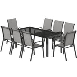 9 Pieces Patio Set with Stackable Chairs, Patio Dining Set with Glass Top for Garden