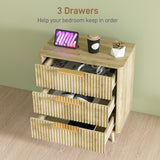 Fluted Chest of Drawers, Modern 3 Drawer Dresser with Pine Wood Legs
