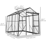 6' x 8' Walk-in Polycarbonate Greenhouse Aluminium Green House with Sliding Door, 5-Level Roof Vent