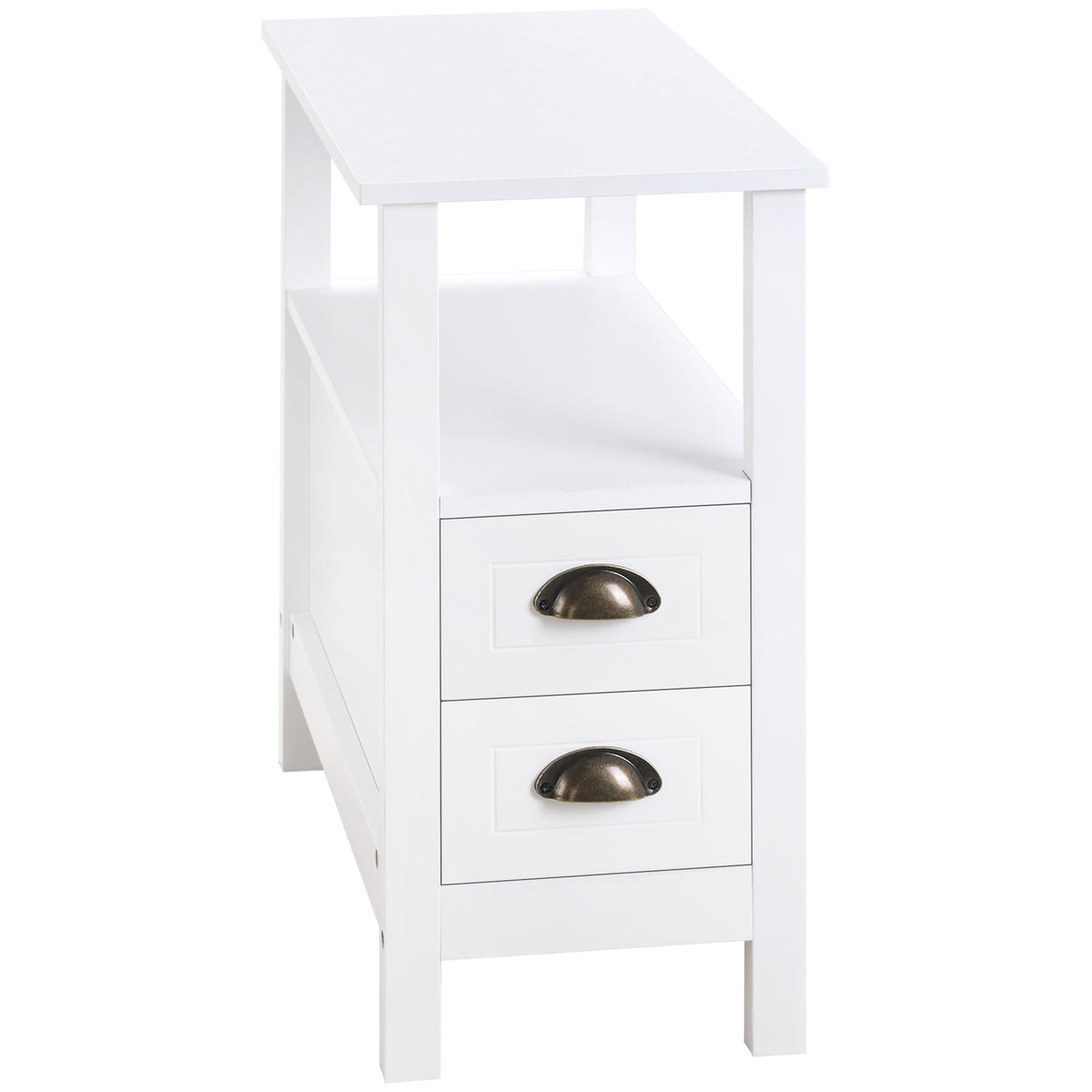 Slim End Table with 2 Drawers and Storage Shelf, Sofa Side Table for Living Room