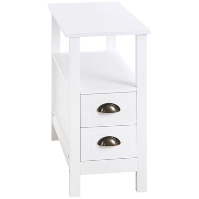 Table d'appoint mince avec 2 tiroirs et étagère de rangement, table d'appoint de canapé pour salon