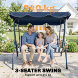 Outdoor Porch Swing with Adjustable Canopy, 3-Seater Patio Swing Chair with Cushion