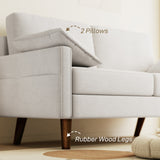 3 Seater Sofa, Velvet Upholstered Couch with Spring Cushions, Rubber Wood Legs and 2 Pillows