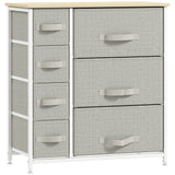 Commode 7 tiroirs, chiffonnier avec cadre métallique, commode en tissu pour salon