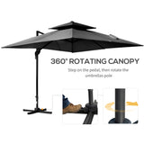10' x 10' Cantilever Patio Umbrella, Double Top Square Offset Umbrella with 360° Rotation, 5 Adjustable Tilt Angles