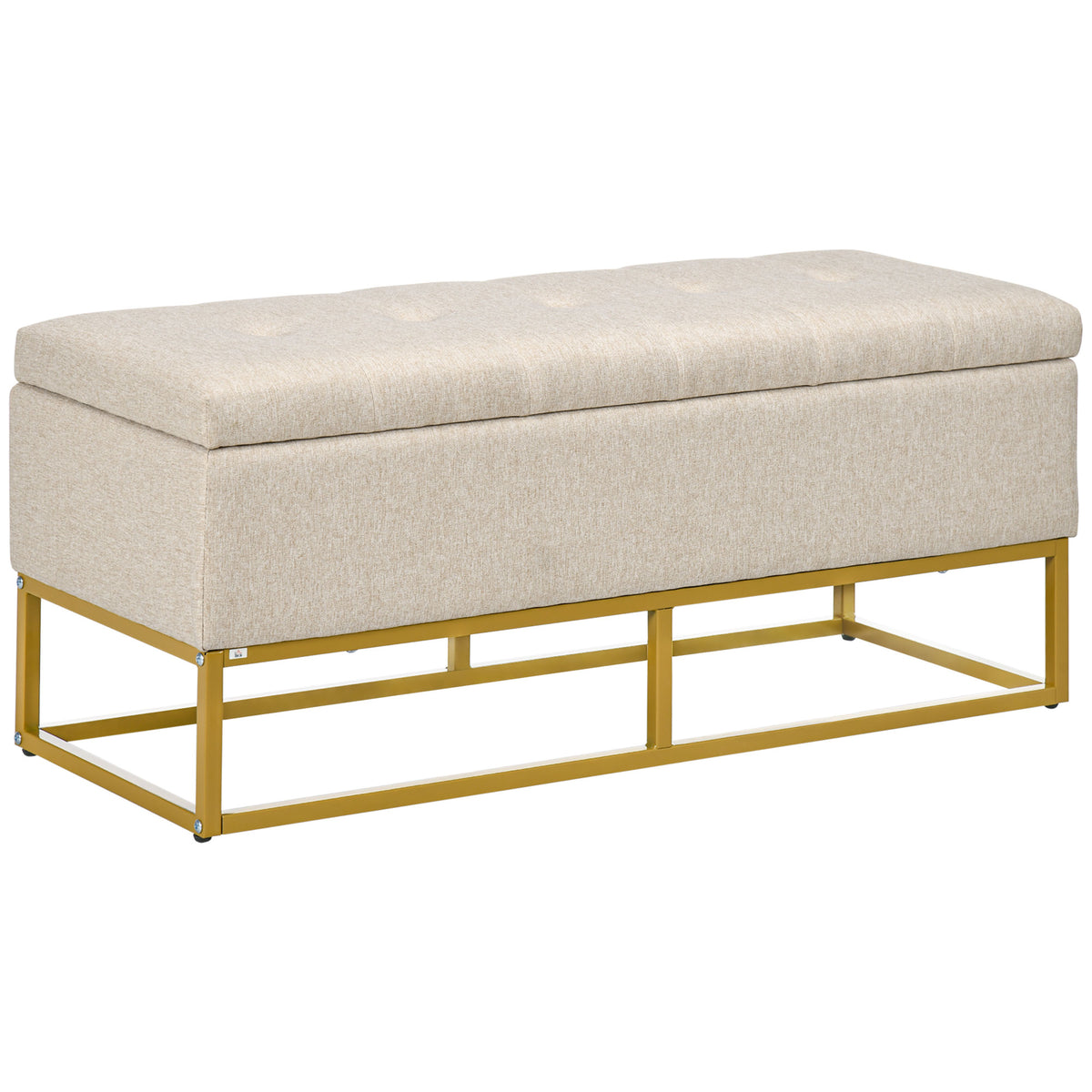 Banc de rangement ottoman avec couvercle rabattable, banc de rangement rembourré, repose-pieds en tissu de lin avec pieds en acier pour le salon