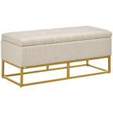 Banc de rangement ottoman avec couvercle rabattable, banc de rangement rembourré, repose-pieds en tissu de lin avec pieds en acier pour le salon