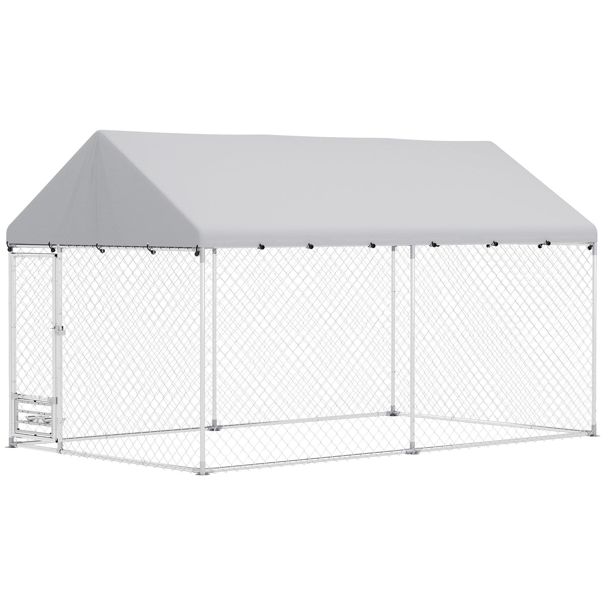 Outdoor Dog Run with Adjustable & Rotatable Bowls, Escape-Proof Lock, 13.1' x 7.5' x 7.5'