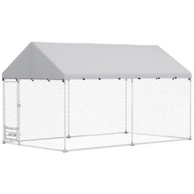 Outdoor Dog Run with Adjustable & Rotatable Bowls, Escape-Proof Lock, 13.1' x 7.5' x 7.5'