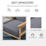 Minimalistic Accent Chairs Wood Frame w/ Thick Linen Cushions Wide Seat Armchair for Bedroom Office