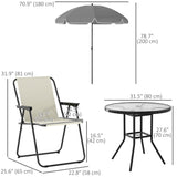Ensemble de salle à manger de patio 6 pièces avec parasol, mobilier de patio avec chaises pliantes, table en verre pour jardin et cour
