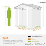 Remise de rangement extérieure 7' x 4', Cabanon de jardin en métal avec portes verrouillables et gants